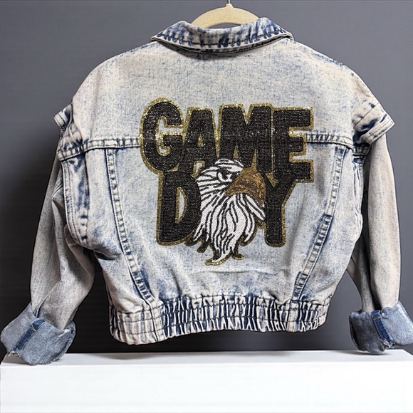 Fly High in Style: Handmade Eagles Game Day Sequin Cropped Jean Jacket I Small - Picture 11 of 12